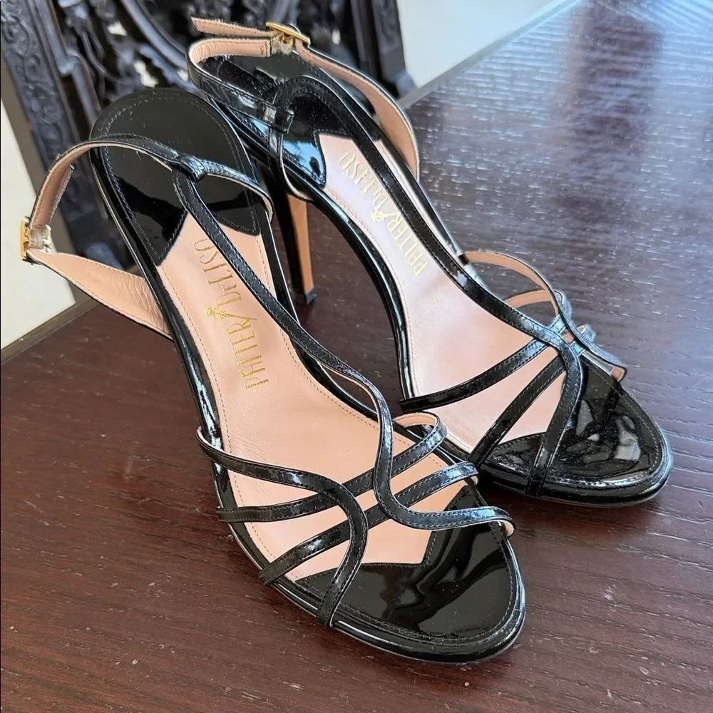 Rene Caovilla Black Patent Strappy Heels